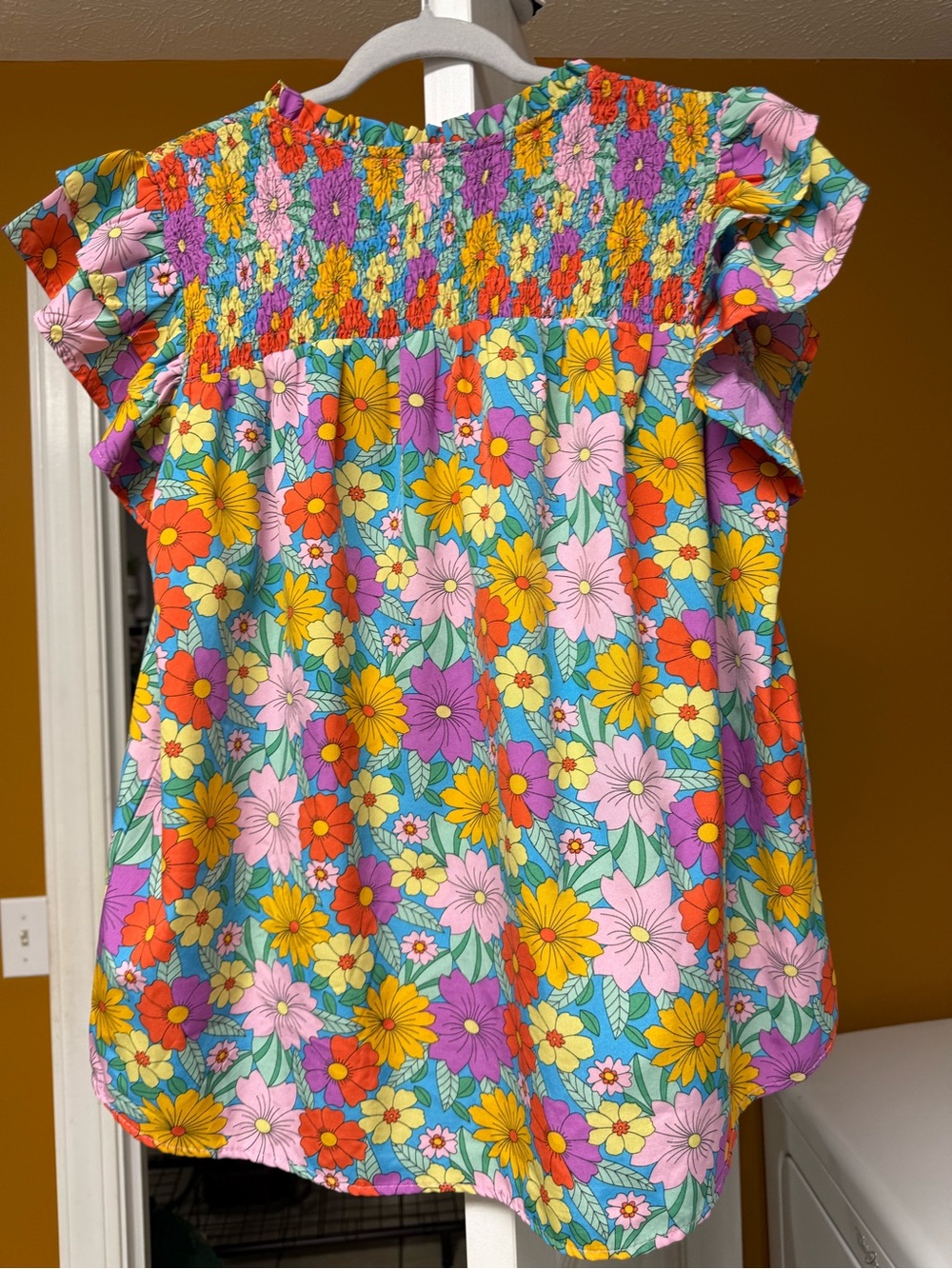 Umgee Pink Multi Floral Smocked Flutter Sleeve Top - Picture 3 of 4